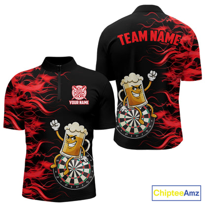 Red Flaming Dartboard Funny Beer Darts Shirt For Men Custom Darts Jersey Team Polo & 1/4 Zip TDM5939