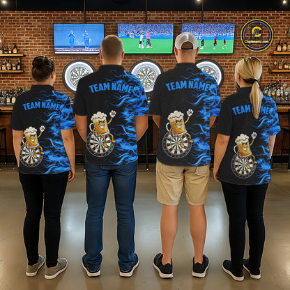 Blue Flaming Dartboard Funny Beer Darts Shirt For Men Custom Darts Jersey Team Polo & 1/4 Zip TDM5940