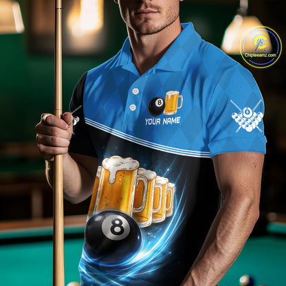 Black And Blue Funny Beer 8 Ball Billiard Jersey For Men Custom Pool Team Shirt Polo & 1/4 Zip TDM5942