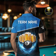 Load image into Gallery viewer, Black And Blue Funny Beer 8 Ball Billiard Jersey For Men Custom Pool Team Shirt Polo &amp; 1/4 Zip TDM5942