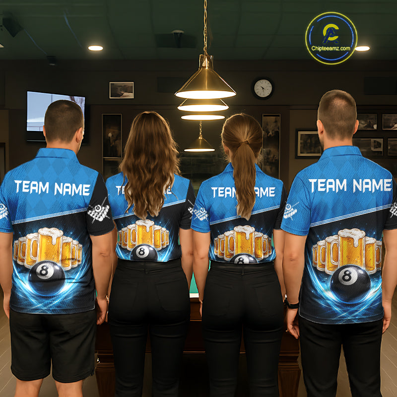 Black And Blue Funny Beer 8 Ball Billiard Jersey For Men Custom Pool Team Shirt Polo & 1/4 Zip TDM5942