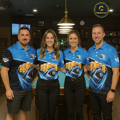 Blue Funny Beer Shark 8 Ball Billiard Jersey For Women Custom Pool Team Shirt Polo & 1/4 Zip TDM5943