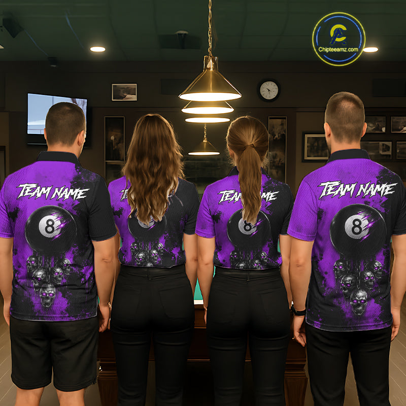 Purple Grim Reaper 8 Ball Billiard Shirt For Men Custom Skull Pool Team Jersey Polo & 1/4 Zip TDM6104