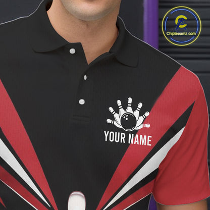 Black And Red Bowling Jersey For Men Custom Strike Lightning Bowling Team Jersey Polo & 1/4 Zip TDM6357