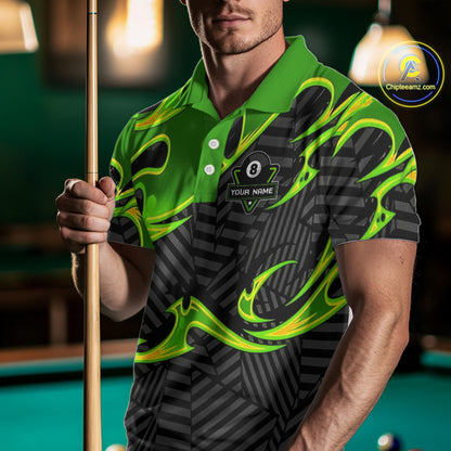 Personalized Black And Green 8 Ball Billiards Pool Shirts For Men Custom Billiard Team Jerseys TDM4200