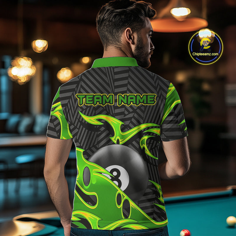 Personalized Black And Green 8 Ball Billiards Pool Shirts For Men Custom Billiard Team Jerseys TDM4200
