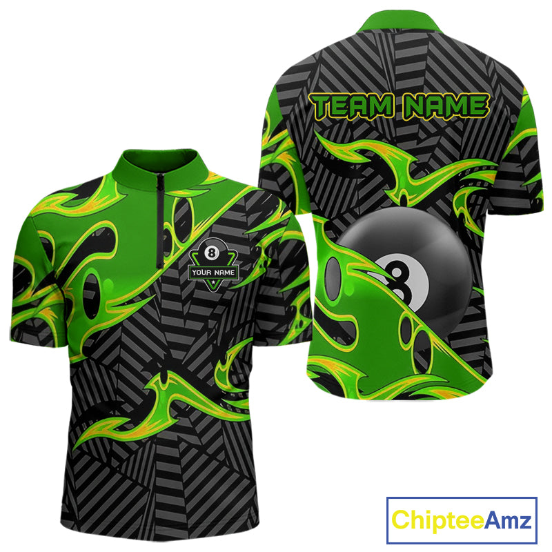 Personalized Black And Green 8 Ball Billiards Pool Shirts For Men Custom Billiard Team Jerseys TDM4200