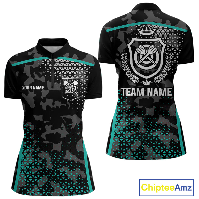 Black & Turquoise Camo Dart Shirt For Women Custom Dart Jerseys Pocket Option TDM4366