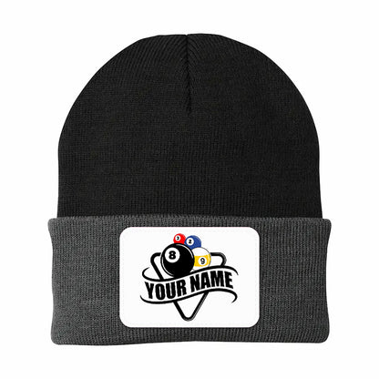Personalized Multicolor Billiard Knit Beanie Hat With Rectangle Patch Custom Billiard Knit Cap TDM5016