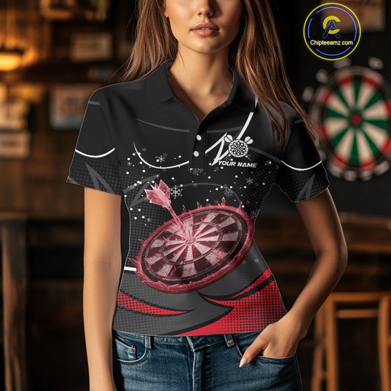 Red Dartboard Frozen Ice Darts Shirt For Women Custom Darts Jersey Team Polo & Quarter Zip TDM5227