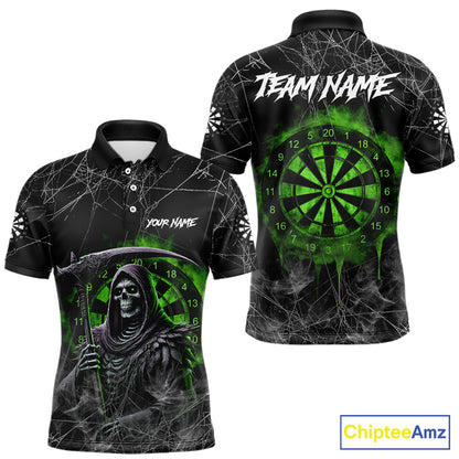 Black And Green Smoke Grim Reaper Funny Dart Shirts For Men Custom Dart Jerseys, Darts Clothing TDM5486