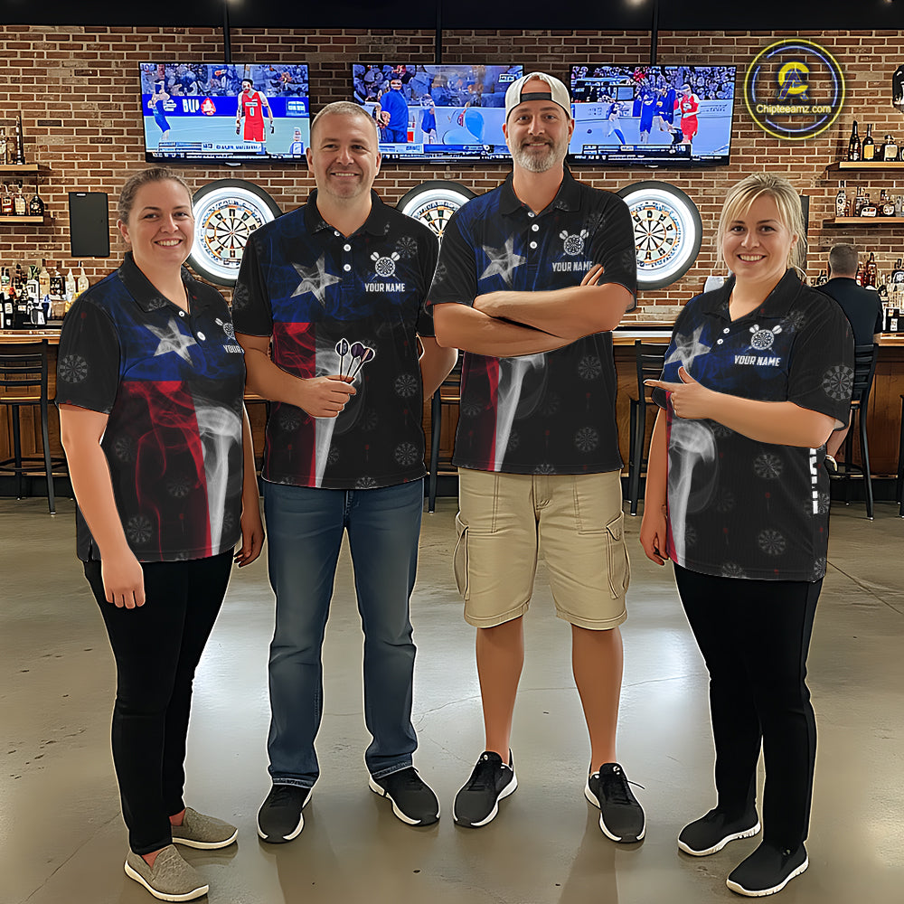 Personalized Texas Flag Smoke Darts Polo & Quarter Zip For Women Custom Texas Darts Team Jersey TDM5487