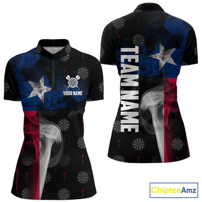Personalized Texas Flag Smoke Darts Polo & Quarter Zip For Women Custom Texas Darts Team Jersey TDM5487