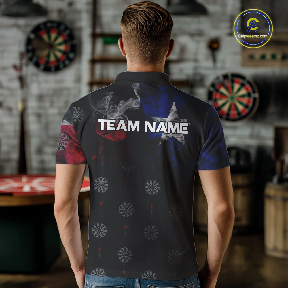 Personalized Texas Flag Smoke Darts Shirt For Men Custom Texas Darts Team Jersey Polo & 1/4 Zip TDM5488