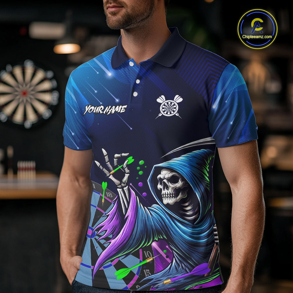 Funny Grim Reaper Blue Purple Galaxy Dart Shirts With Pocket Option For Men TDM5490