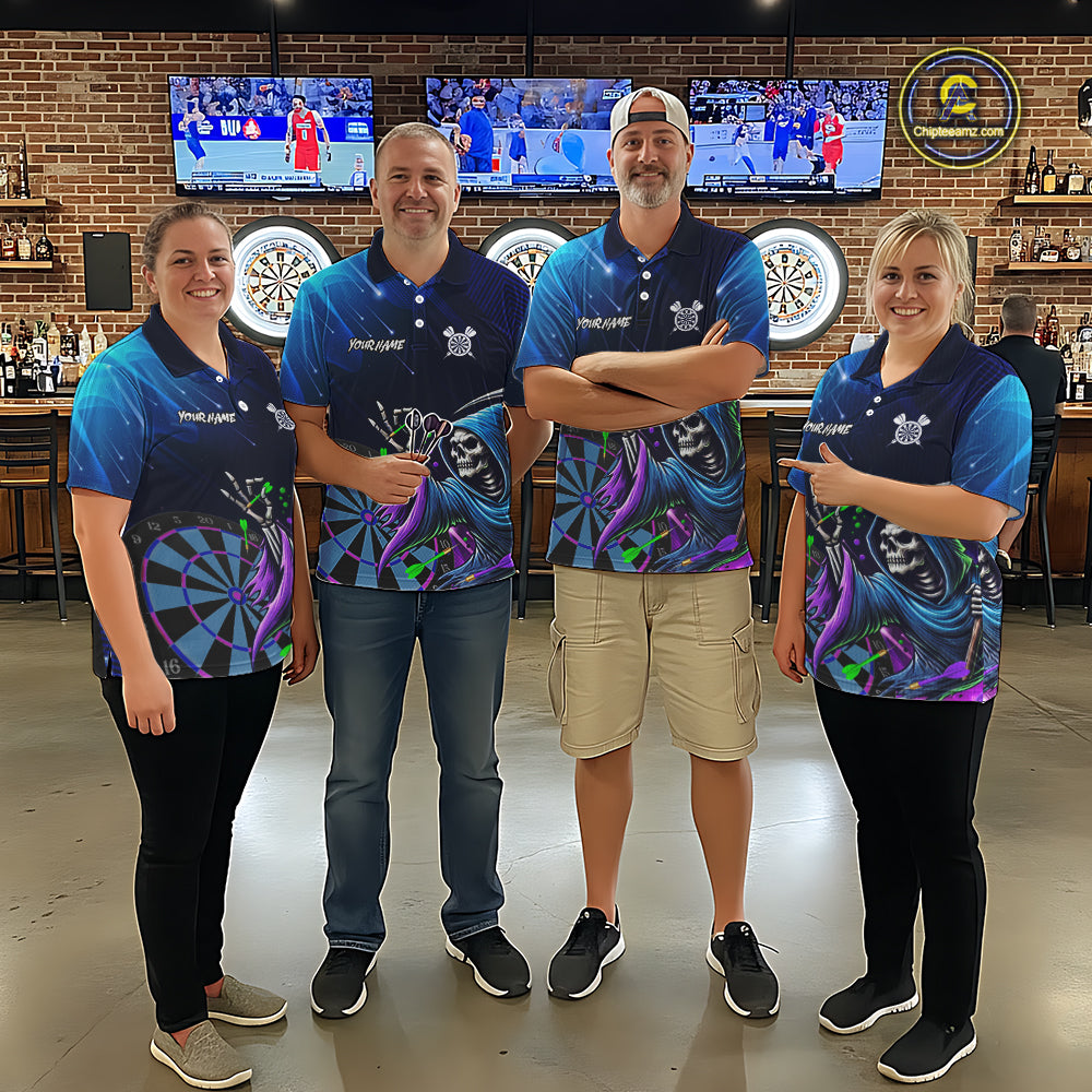Funny Grim Reaper Blue Purple Galaxy Dart Shirts With Pocket Option For Men TDM5490
