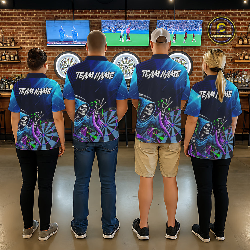 Funny Grim Reaper Blue Purple Galaxy Dart Shirts With Pocket Option For Men TDM5490