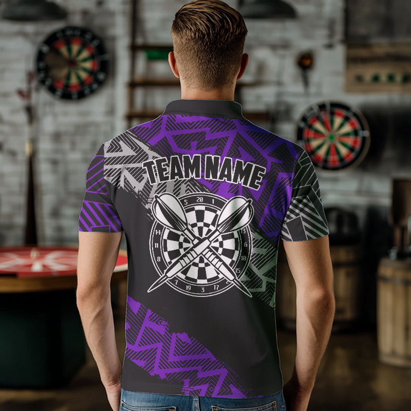 Custom Darts Shirts For Men Personalized Zig-Zag Pattern Dart Jerseys, Cool Dart Shirts |Purple TDM3444