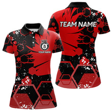 Load image into Gallery viewer, Personalized Black Red 8 Ball Crown Hexagon Billiard Shirts For Women, Pool Billiard Team Jerseys TDM3588