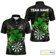 Load image into Gallery viewer, Luckiest Green Shamrock Black Grunge Dart Shirts For Men Custom St Patrick Day Dart Team Jerseys TDM3591