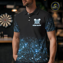 Load image into Gallery viewer, Black And Blue Custom Light Darts Polo &amp; Quarter Zip For Men, Darts Jersey Team Outfit TDM5944