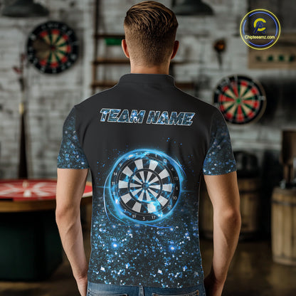 Black And Blue Custom Light Darts Polo & Quarter Zip For Men, Darts Jersey Team Outfit TDM5944