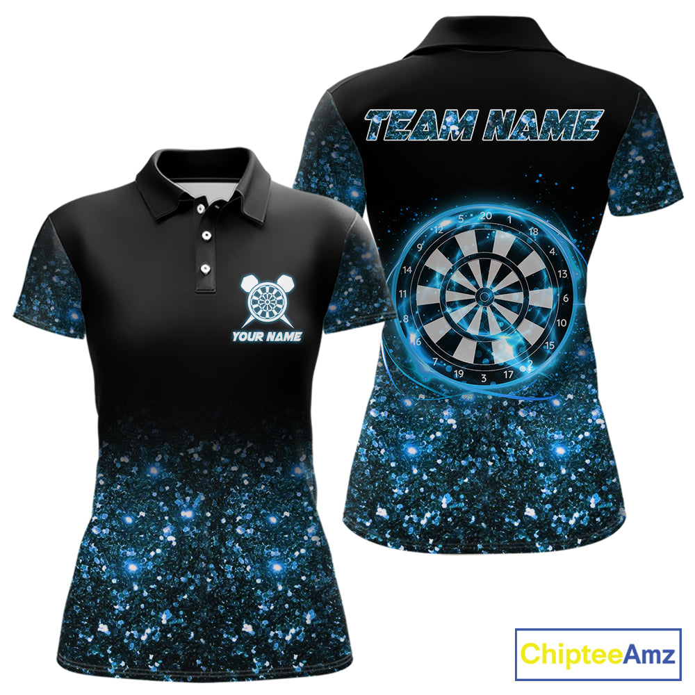 Black And Blue Custom Light Darts Polo & Quarter Zip For Women, Darts Jersey Team Outfit TDM5944