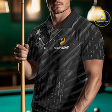 Load image into Gallery viewer, Black US Flag Skull Yin And Yang Custom Billiard Shirts For Men, 8 Ball &amp; 9 Ball Pool Team Jersey TDM6531