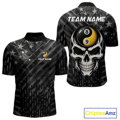 Black US Flag Skull Yin And Yang Custom Billiard Shirts For Men, 8 Ball & 9 Ball Pool Team Jersey TDM6531