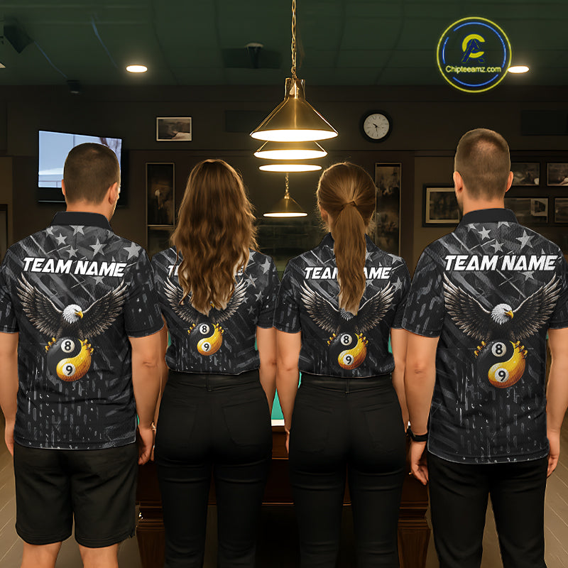 Black US Flag Yin And Yang Custom Eagle Billiard Shirts For Men, 8 Ball & 9 Ball Pool Team Jersey TDM6532