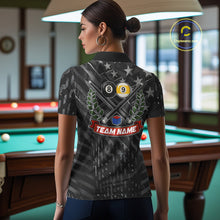 Load image into Gallery viewer, Black US Flag 8 Ball &amp; 9 Ball Pool Billiard Shirt For Women Custom Billiard Team Jersey Polo, 1/4 Zip TDM6533
