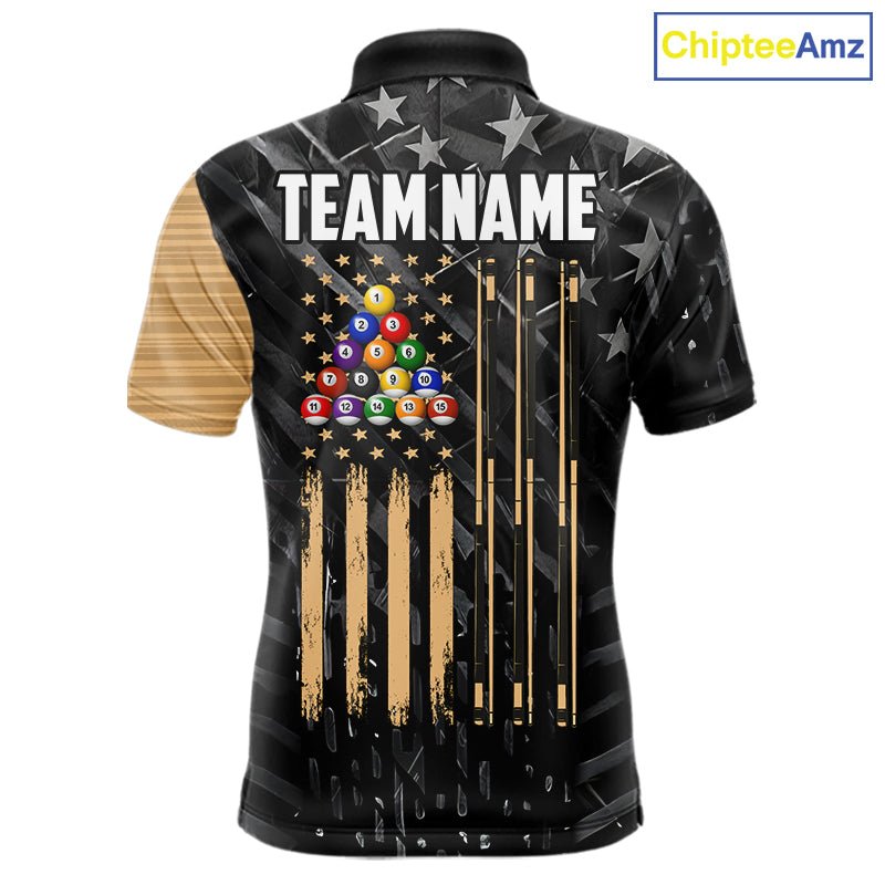 Black American Flag 8 Ball Billiard Shirt For Men Custom Billiard Team Jersey Polo & 1/4 Zip |Tan TDM6535