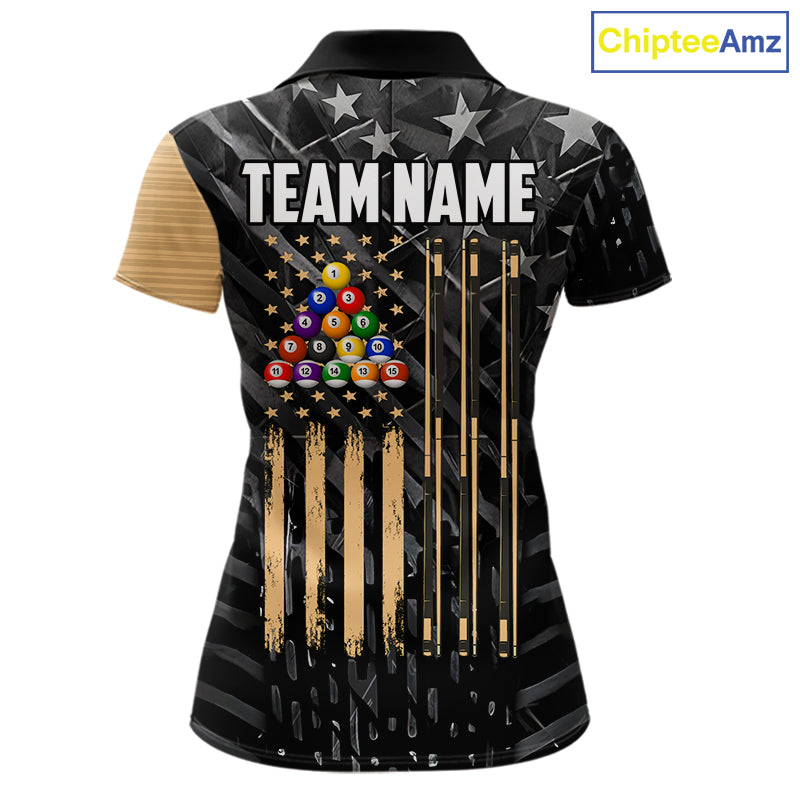 Black American Flag 8 Ball Billiard Shirt For Women Custom Billiard Team Jersey Polo & 1/4 Zip |Tan TDM6535
