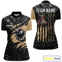 Load image into Gallery viewer, Black American Flag 8 Ball Billiard Shirt For Women Custom Billiard Team Jersey Polo &amp; 1/4 Zip |Tan TDM6535