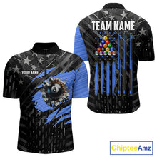 Load image into Gallery viewer, Black American Flag 8 Ball Billiard Shirt For Men Custom Billiard Team Jersey Polo &amp; 1/4 Zip |Blue TDM6536