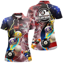 Load image into Gallery viewer, Personalized Billiard Balls American Flag Lightning Women Billiard Shirts, Patriotic Billiard Jerseys TDM2043