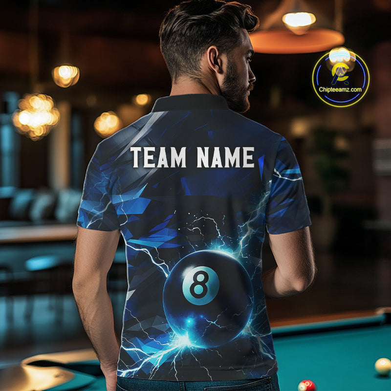 Blue 8 Ball Pool Thunder Lightning Billiard Shirt For Men Custom Billiard League Team Jerseys TDM4373