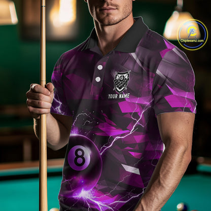 Purple 8 Ball Pool Thunder Lightning Billiard Shirt For Men Custom Billiard League Team Jerseys TDM4374