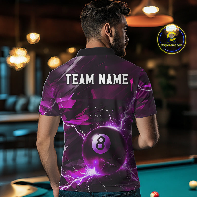 Purple 8 Ball Pool Thunder Lightning Billiard Shirt For Men Custom Billiard League Team Jerseys TDM4374