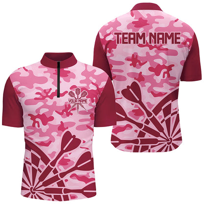 Pink Jerseys Camo Darts Polo & Quarter-Zip Shirts For Men Custom Darts Shirts Uniform For Team TDM2528