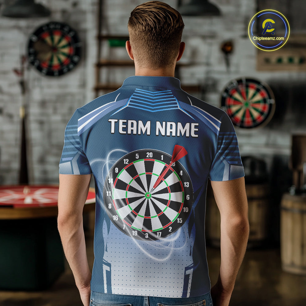 Blue Dartboard Lights Custom Darts Polo & Quarter Zip For Men, Personalized 3D Darts Team Jersey TDM5497