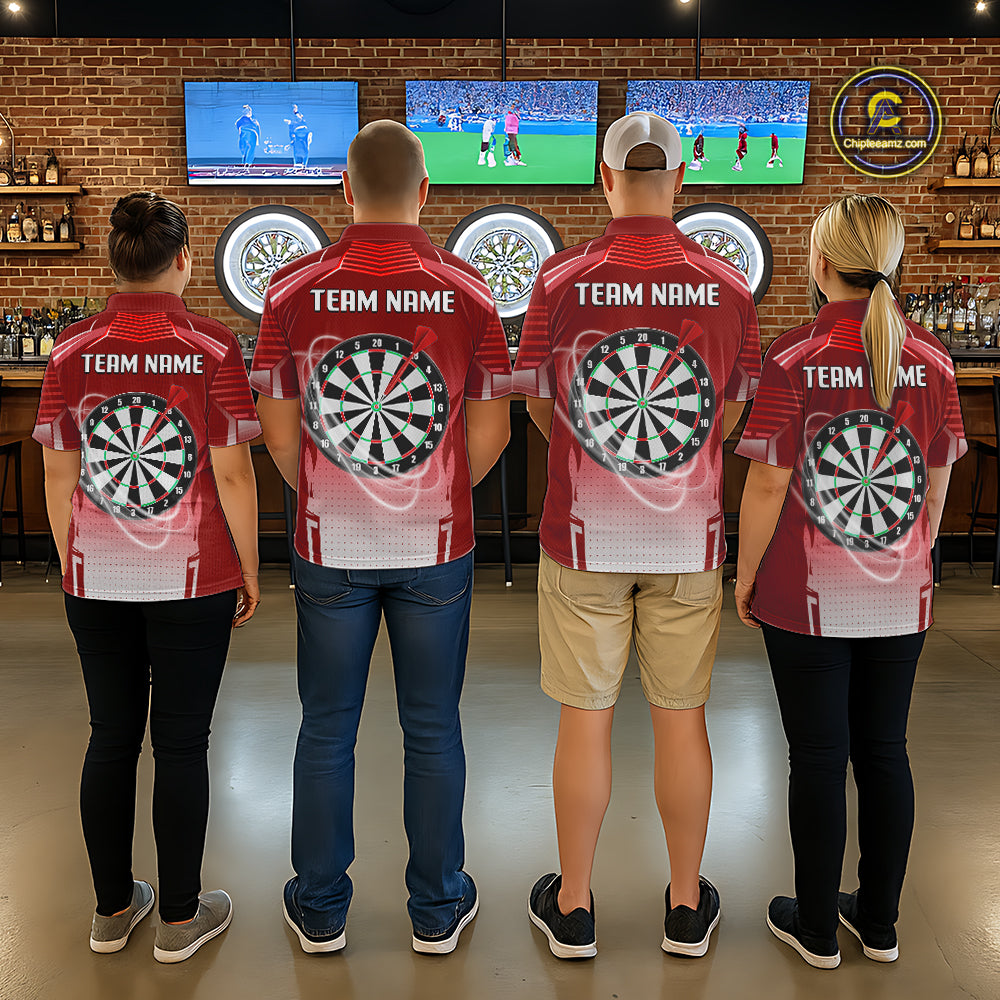 Red Dartboard Lights Custom Darts Polo & Quarter Zip For Men, Personalized 3D Darts Team Jersey TDM5498