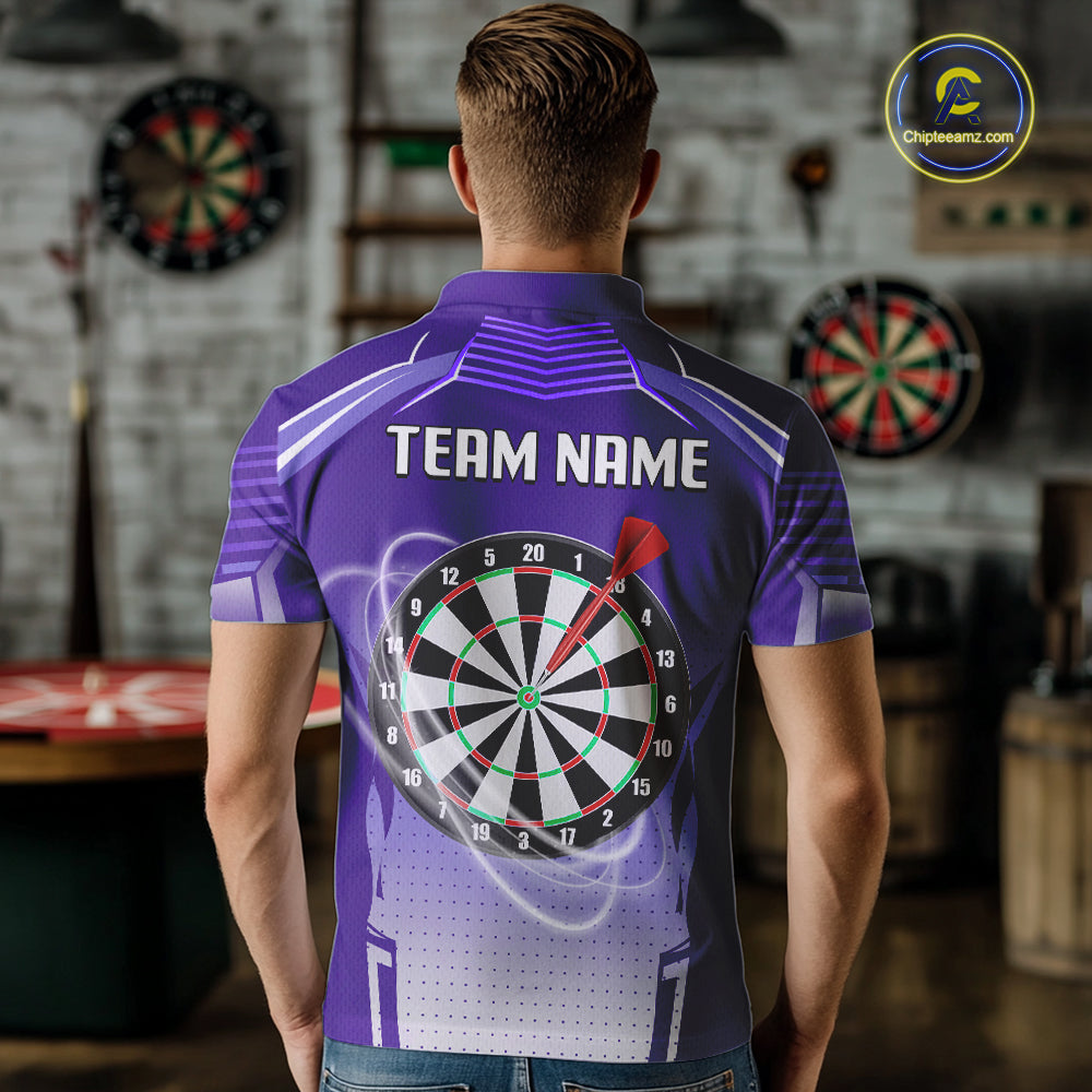 Purple Dartboard Lights Custom Darts Polo & Quarter Zip For Men, Personalized 3D Darts Team Jersey TDM5499