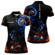Load image into Gallery viewer, Personalized Orange And Blue Flaming 3D Panther Billiard Shirts For Women, Cool Team Billiard Jerseys TDM3599