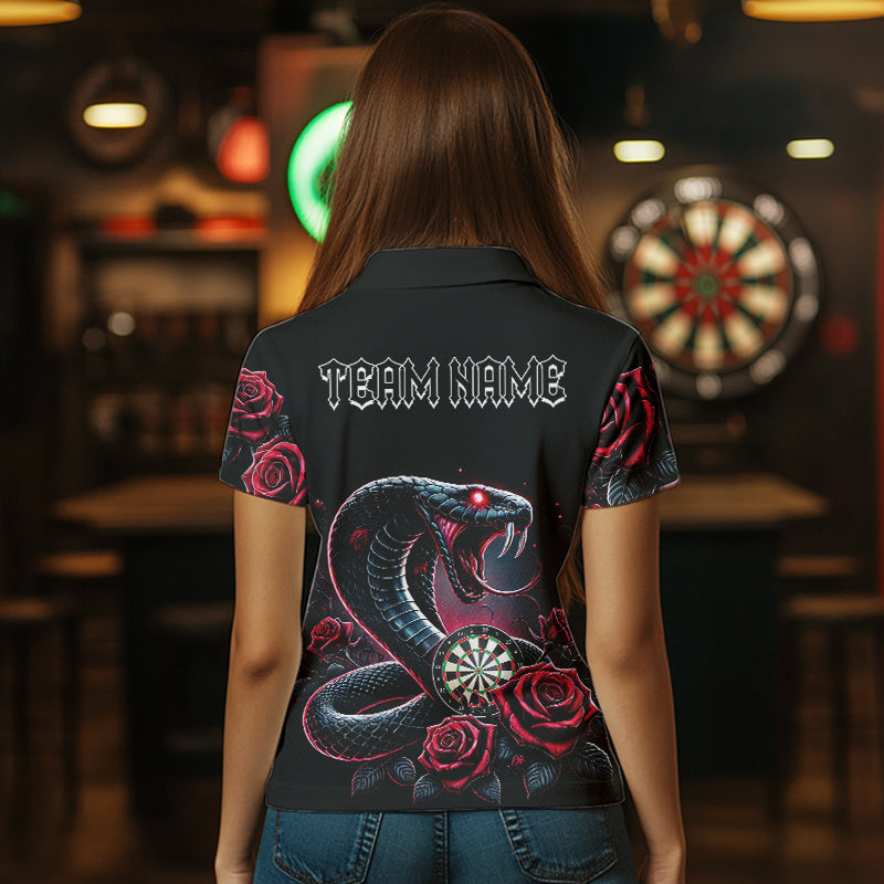 Personalized Rose And Dartboard Custom Cobra Snake Dart Shirt For Women, Dart Jerseys Polo & 1/4 Zip TDM3749