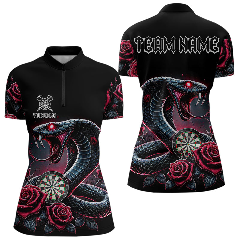 Personalized Rose And Dartboard Custom Cobra Snake Dart Shirt For Women, Dart Jerseys Polo & 1/4 Zip TDM3749