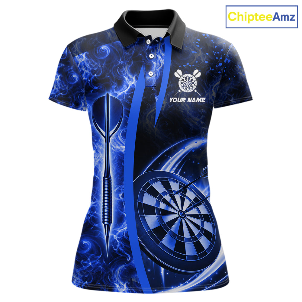 Blue Dartboard Lightning Darts Shirt For Women Custom Flame Darts Team Jersey Polo & 1/4 Zip TDM6113