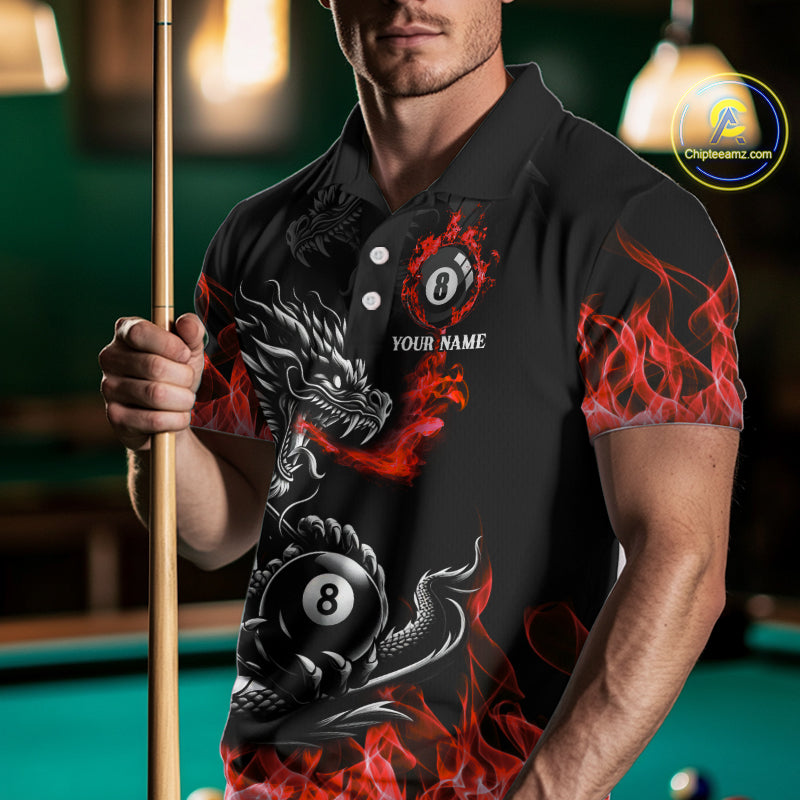 Personalized Red Flaming Dragon 8 Ball Billiard Shirts For Men Custom Team League Billiard Jerseys TDM4220