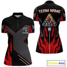 Load image into Gallery viewer, Personalized Red Black 8 Ball Pool Shirt For Women Custom Billiard League Team Jersey Polo &amp; 1/4 Zip TDM4225