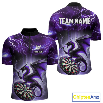 Custom Purple Thunder Lightning Dragon Darts Shirt For Men, Darts League Jersey Polo & 1/4 Zip TDM4385